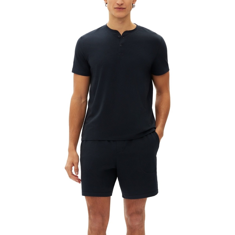 Gap 2PC Pajama Shorts Set Mens Medium Black Henley Top Lounge Sleepwear PJs NWT